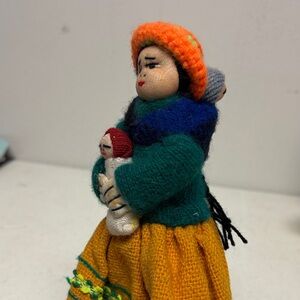 Chilian Handcrafted Folk Doll with 2 babies, one in front and one in back